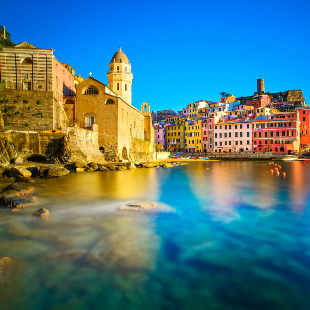 Sunset on the seafront in Vernazza